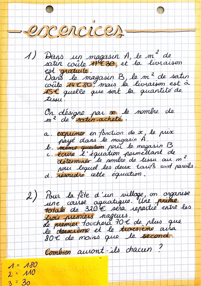 equations
problemes
•méthode
résoudre un problème en se ramenant
à une equation du premier degré.
1. choix de l'inconnue.
lors d'un problème