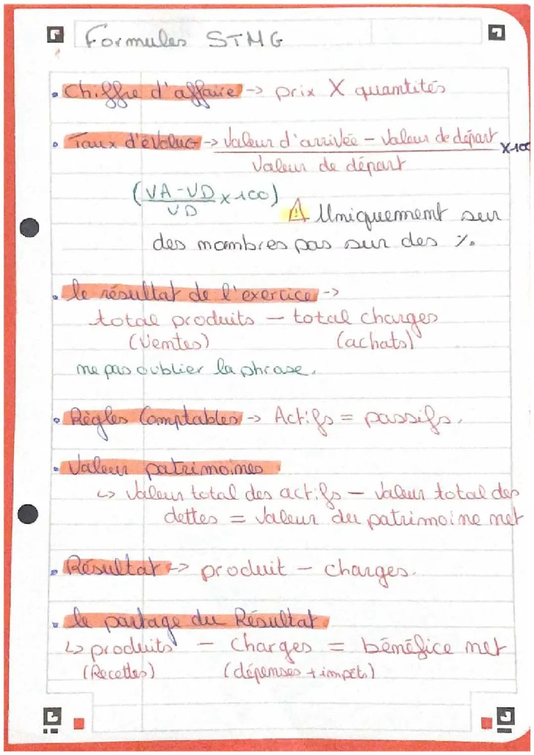 formules à savoir en stmg 