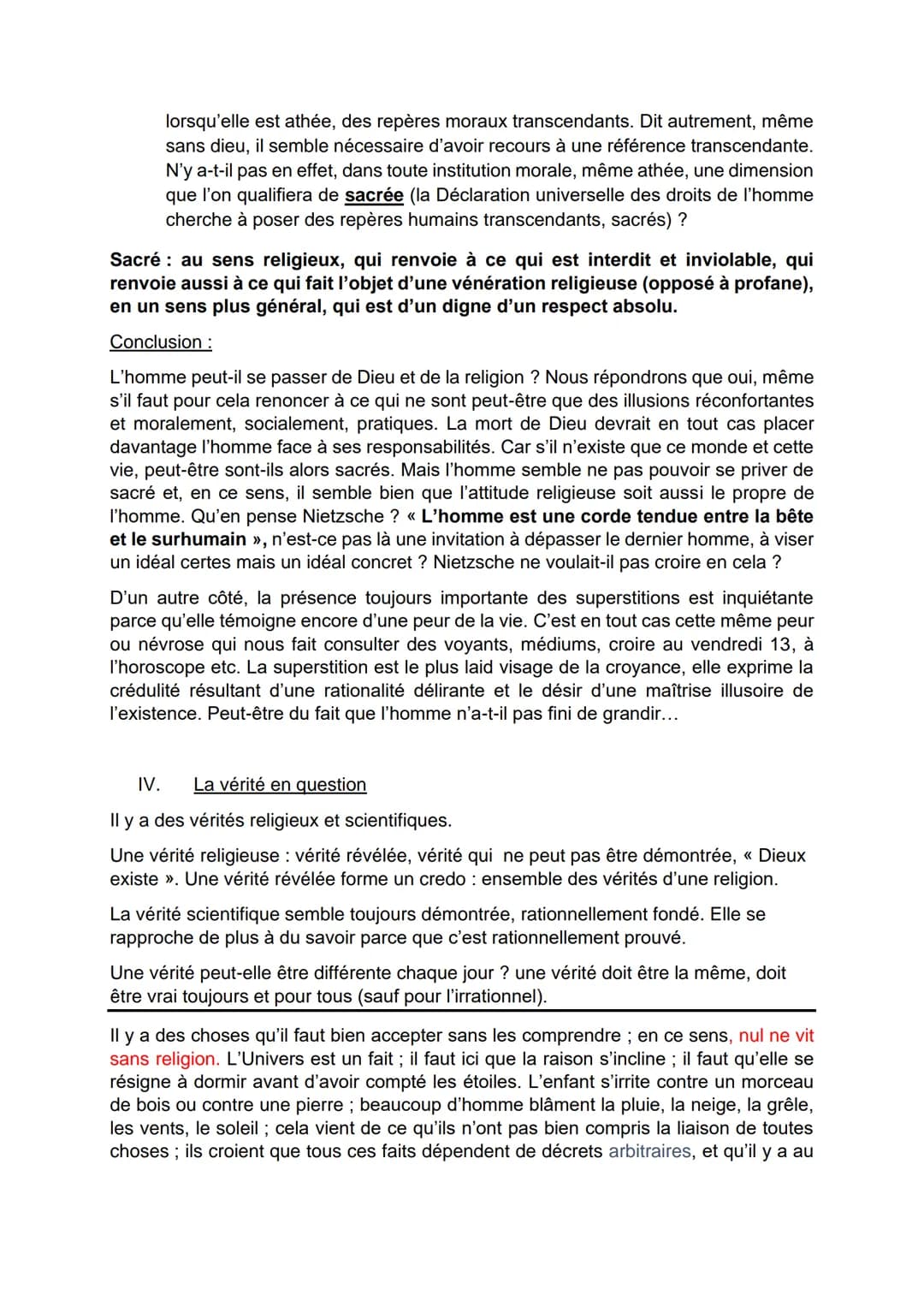 LA RELIGION, LA VERITE, LA SCIENCE.
Distinction entre « savoir » et « croire ».
En « croire » et « savoir » on tien quelque chose pour vrai 