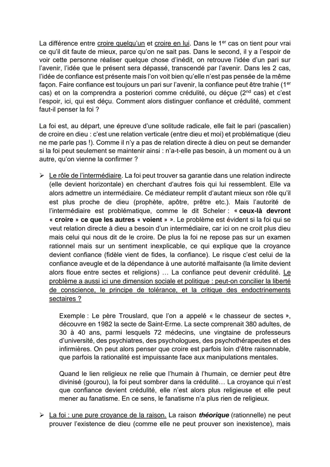 LA RELIGION, LA VERITE, LA SCIENCE.
Distinction entre « savoir » et « croire ».
En « croire » et « savoir » on tien quelque chose pour vrai 