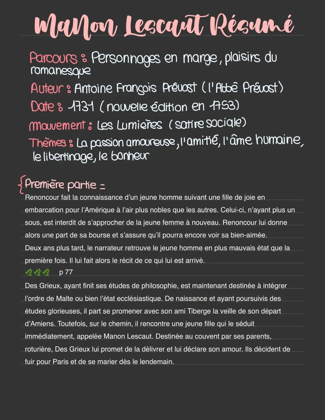Résumé Manon Lescaut par Chapitre PDF - Analyse Bac Français