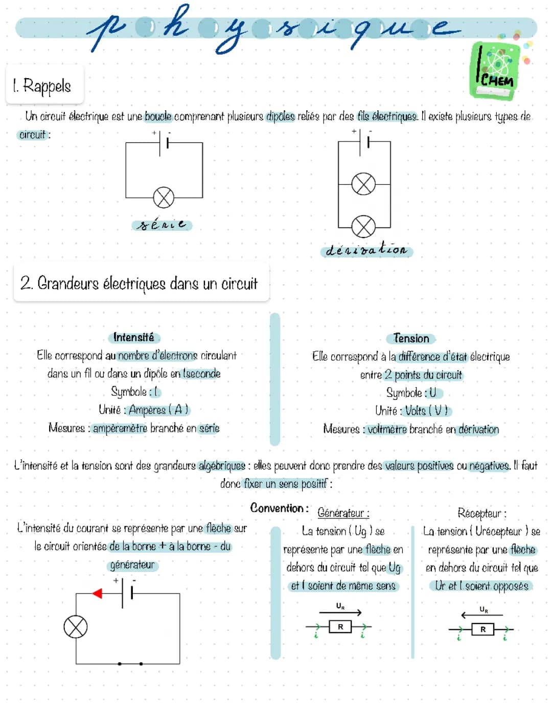 Cours électricité Seconde PDF: Circuit électrique et exercices corrigés
