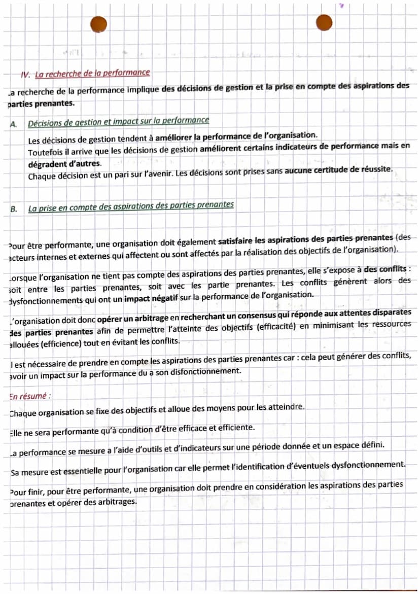 gestion
chapitre 17
La notion de performance
Toute organisation se doit d'être performante afin d'assurer sa pérennité.
Définition
A.
1.
B.
