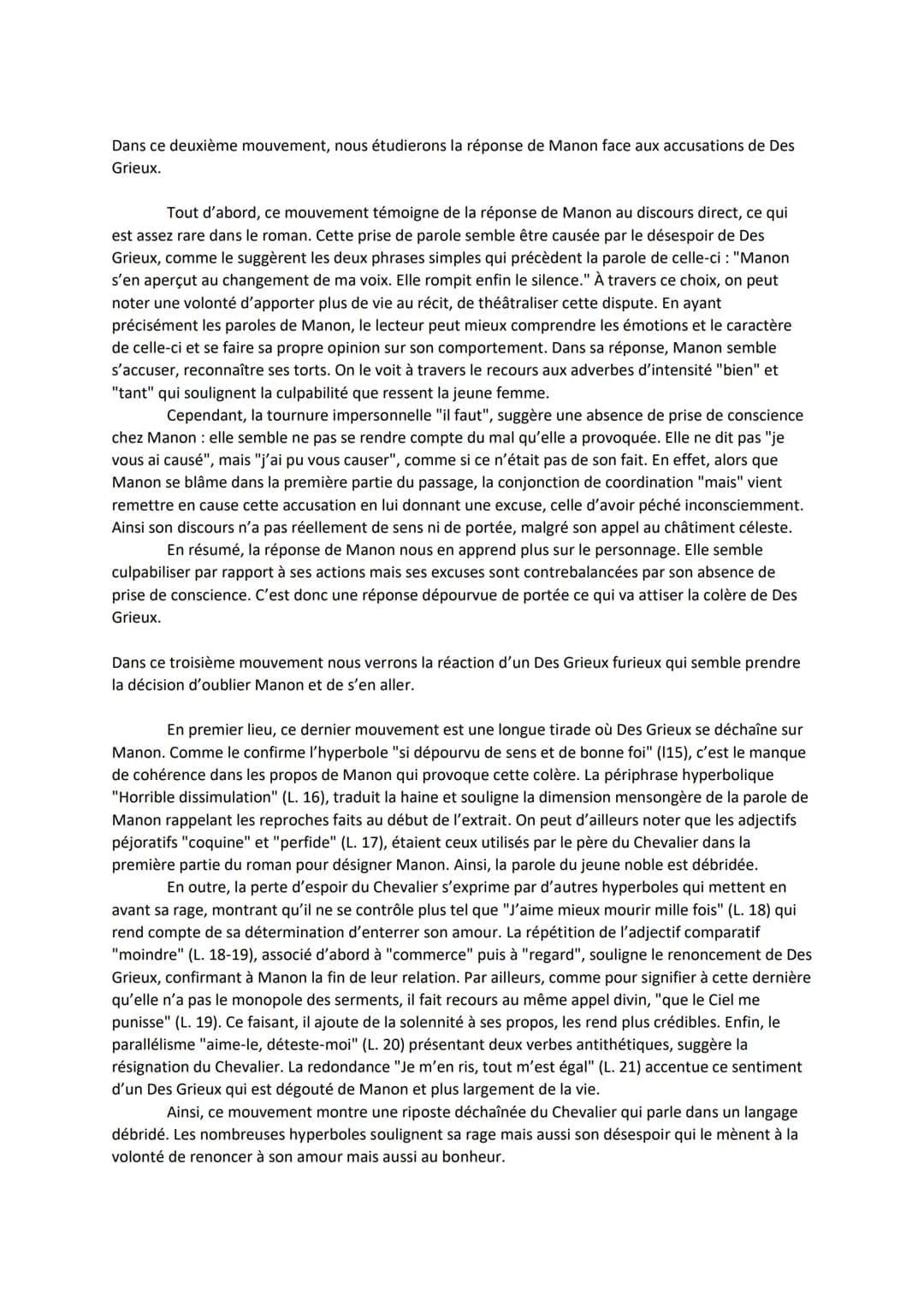 Analyse linéaire "Les plaintes d'un amant" :
Manon Lescaut est un roman-mémoires et libertin parut en 1731 rappelant la vie tumultueuse de
s