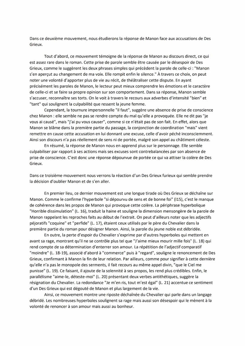 Analyse linéaire "Les plaintes d'un amant" :
Manon Lescaut est un roman-mémoires et libertin parut en 1731 rappelant la vie tumultueuse de
s