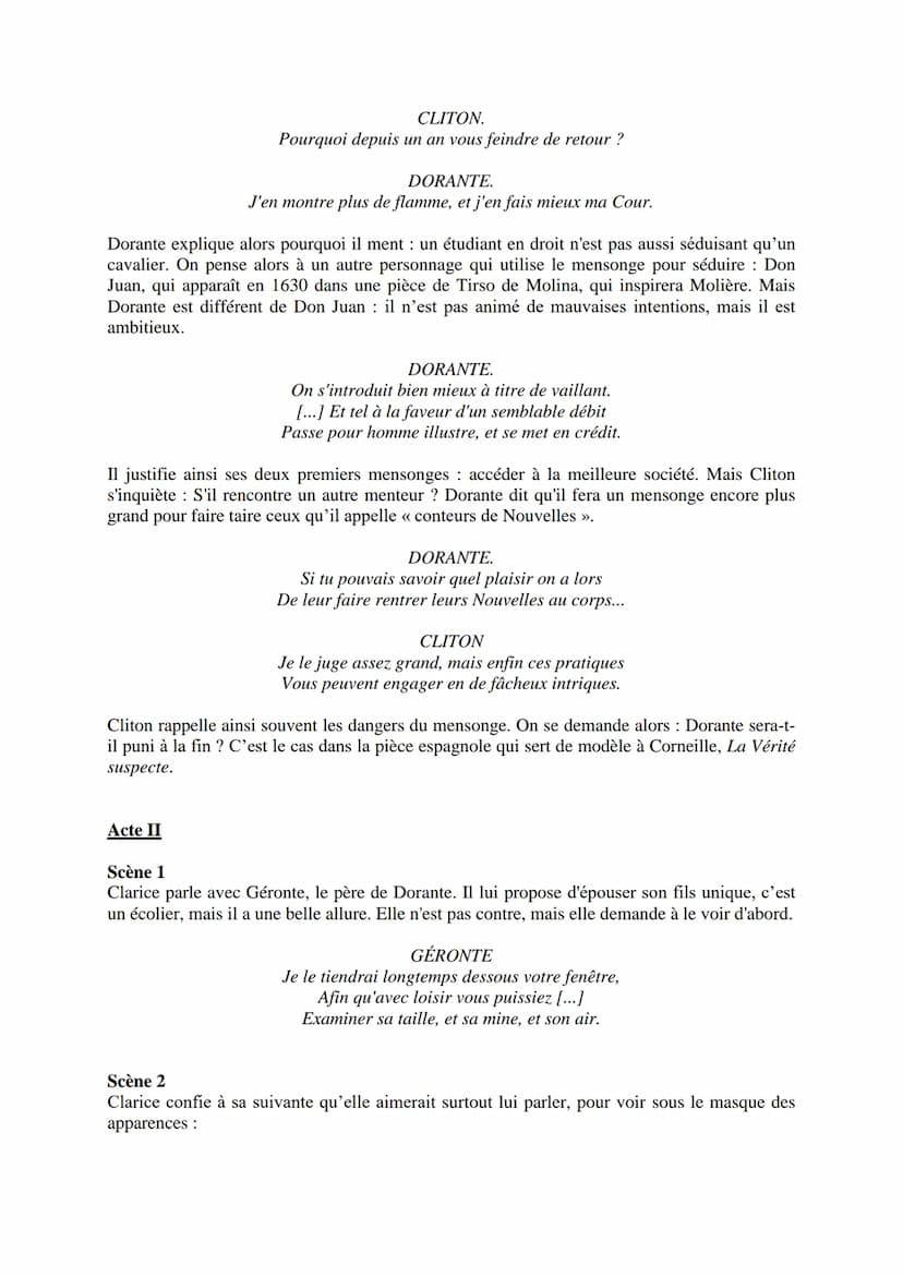 --- OCR Start ---
Corneille, Le Menteur, 1644
Résumé-analyse détaillé
Avec Le Menteur, en 1644, Corneille n'en est pas à son coup d'essai! I