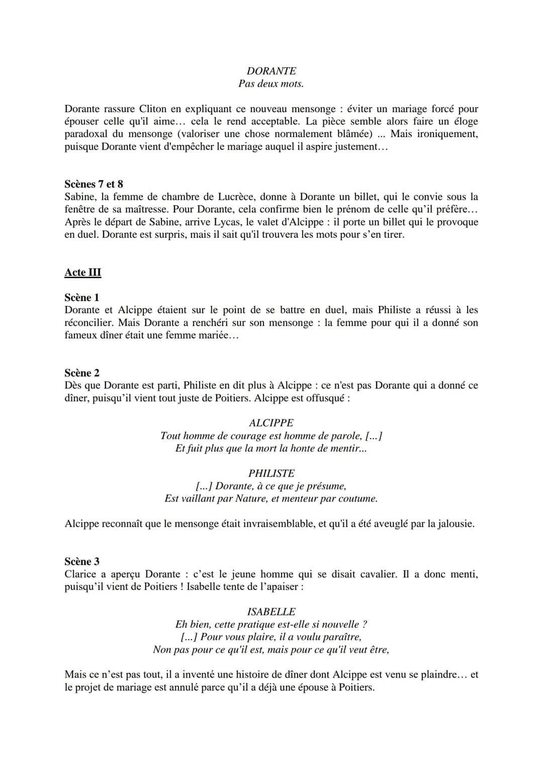 --- OCR Start ---
Corneille, Le Menteur, 1644
Résumé-analyse détaillé
Avec Le Menteur, en 1644, Corneille n'en est pas à son coup d'essai! I