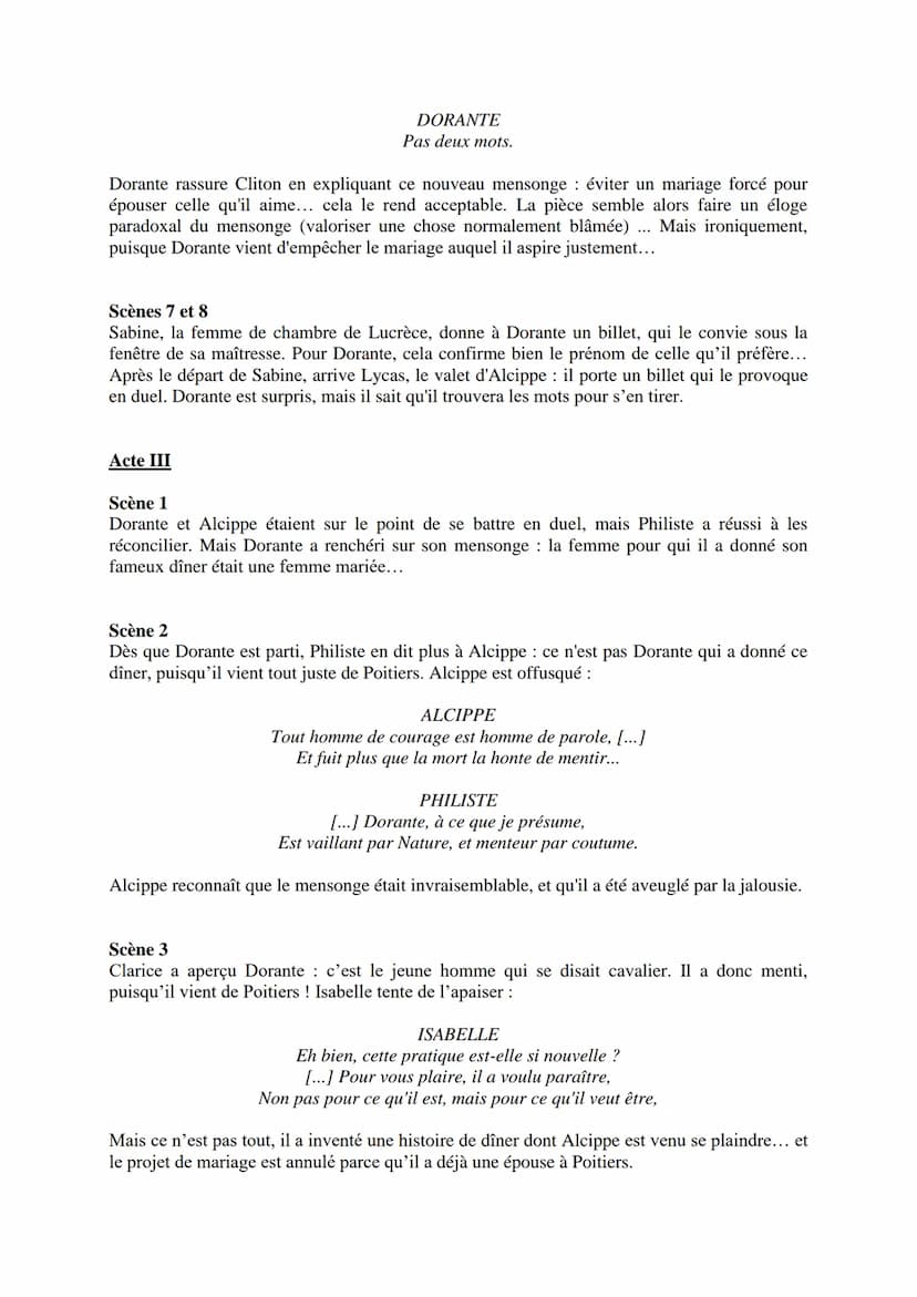 --- OCR Start ---
Corneille, Le Menteur, 1644
Résumé-analyse détaillé
Avec Le Menteur, en 1644, Corneille n'en est pas à son coup d'essai! I