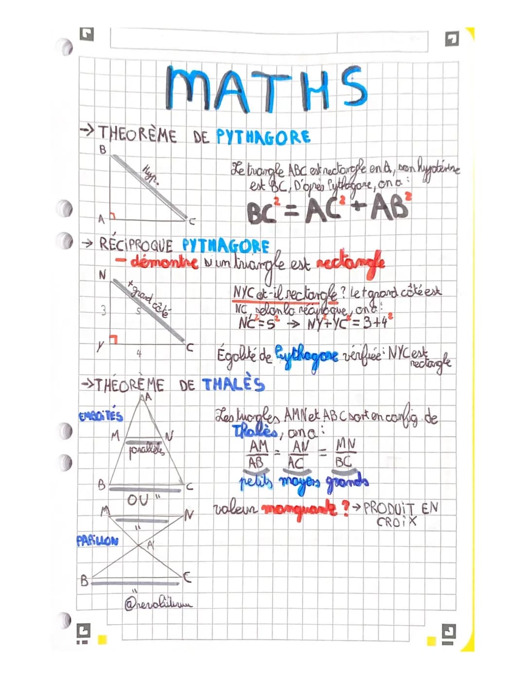 O
B
ir
THEOREME DE PYTHAGORE
B
I
N
RÉCIPROQUE PYTHAGORE
Y
EMBOTES
M
ܓ
PARLLON
нуре
3 S
MATHS
+ grand côté
démontre sun
is in triangle
4
para