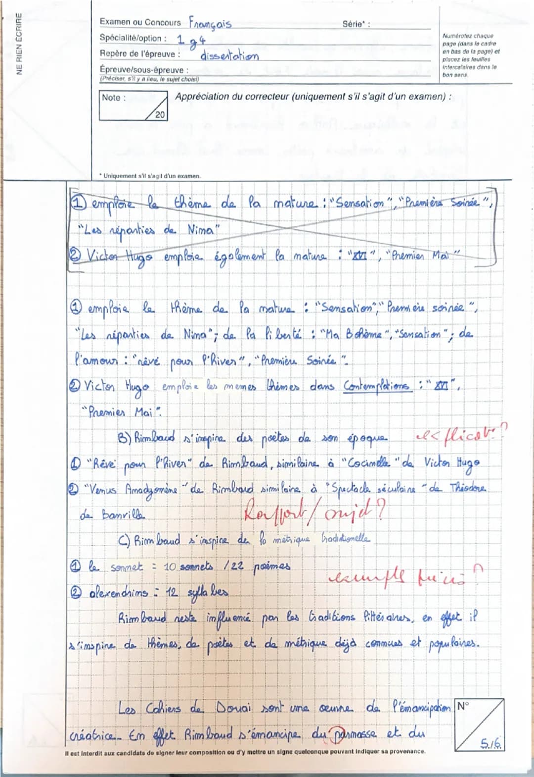 NE RIEN ÉCRIRE
Examen ou Concours Français
Spécialité/option:
Repère de l'épreuve :
Épreuve/sous-épreuve :
194
(Préciser, s'il y a lieu, le 