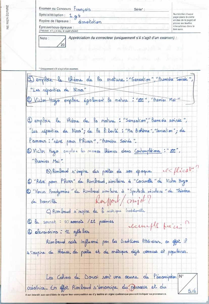 NE RIEN ÉCRIRE
Examen ou Concours Français
Spécialité/option:
Repère de l'épreuve :
Épreuve/sous-épreuve :
194
(Préciser, s'il y a lieu, le 