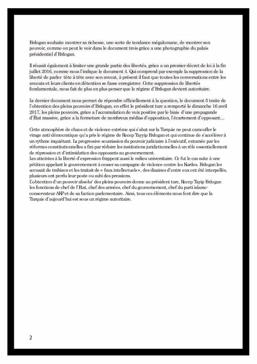 Ovanesian Elina
C+
En quoi peut-on dire que la Turquie
d'aujourd'hui est un régime autoritaire ?
Un régime autoritaire est un système politi