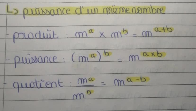 Hemo notions
Breuek 3e
Puissance d'un nombre
Présentation
→ Exposant positif => 53
Exposant nul => 12
Exposant négatif => 10-2 = 0,01
Ecritu