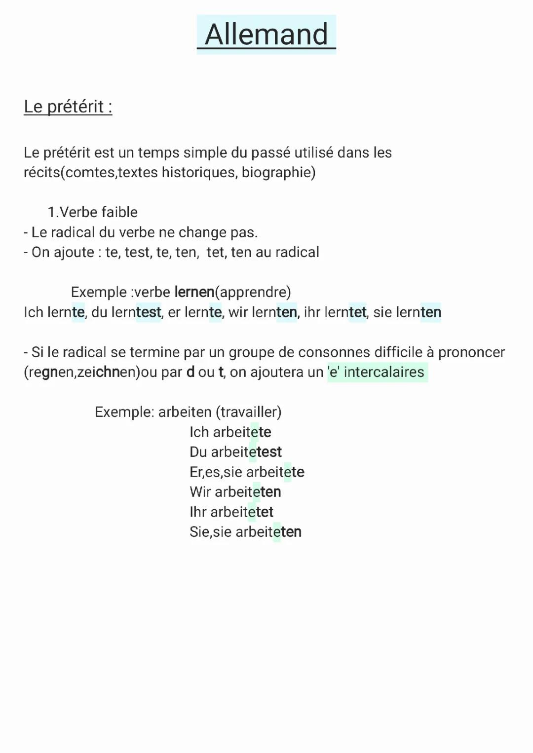 Tableau prétérit allemand: verbes forts, faibles et modalité