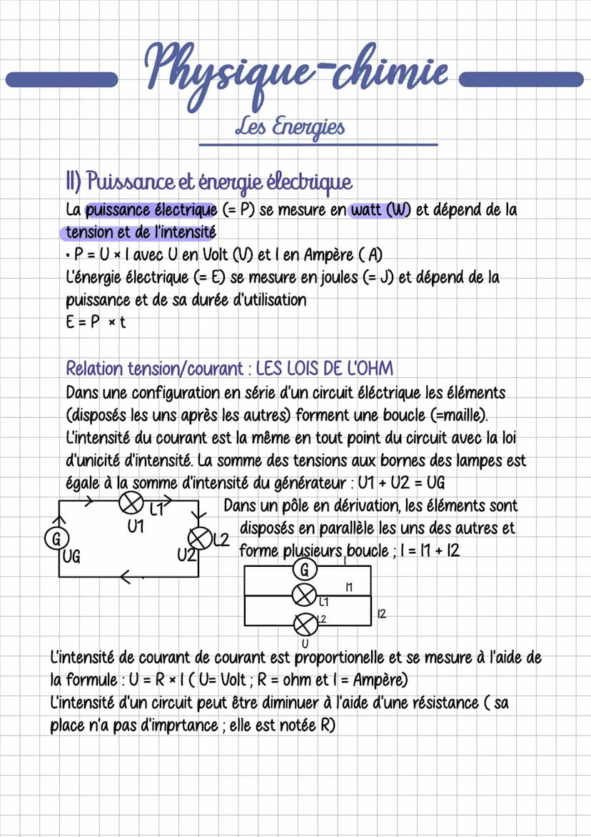 Physique-chimie
1) L'énergie:
Les Energies
a) mécanique: énergie cinétique
L'énergie provient d'une source renouvelable ou non et va être so