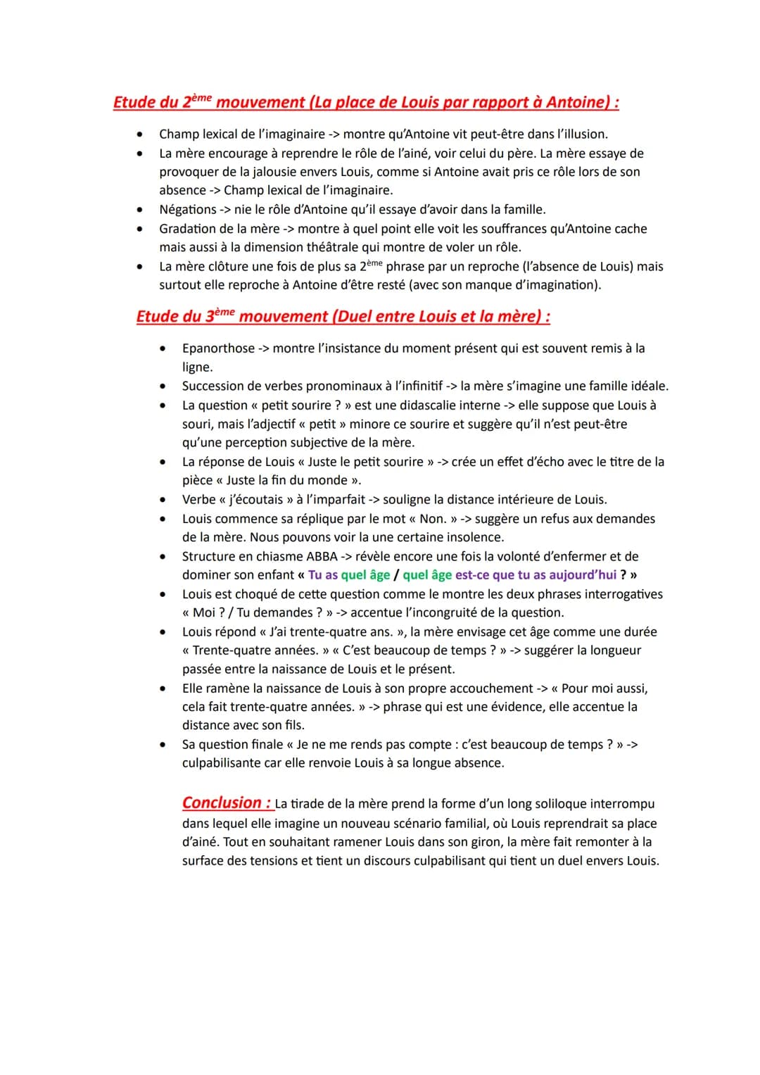 BAC FRANÇAIS : « JUSTE LA FIN DU MONDE » SCENE 8 ACTE 1 (LA MERE)
1ère
partie : La place de Louis par rapport à Suzanne
2ème partie : La pla