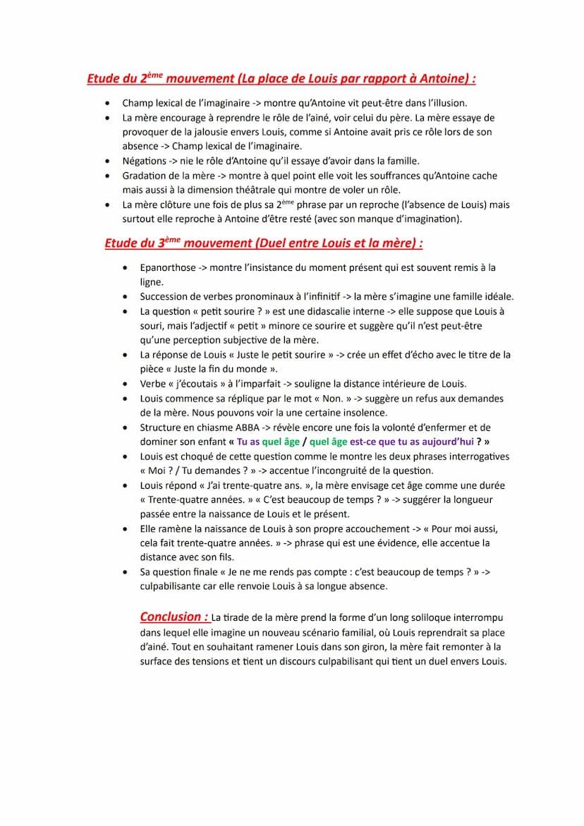BAC FRANÇAIS : « JUSTE LA FIN DU MONDE » SCENE 8 ACTE 1 (LA MERE)
1ère
partie : La place de Louis par rapport à Suzanne
2ème partie : La pla
