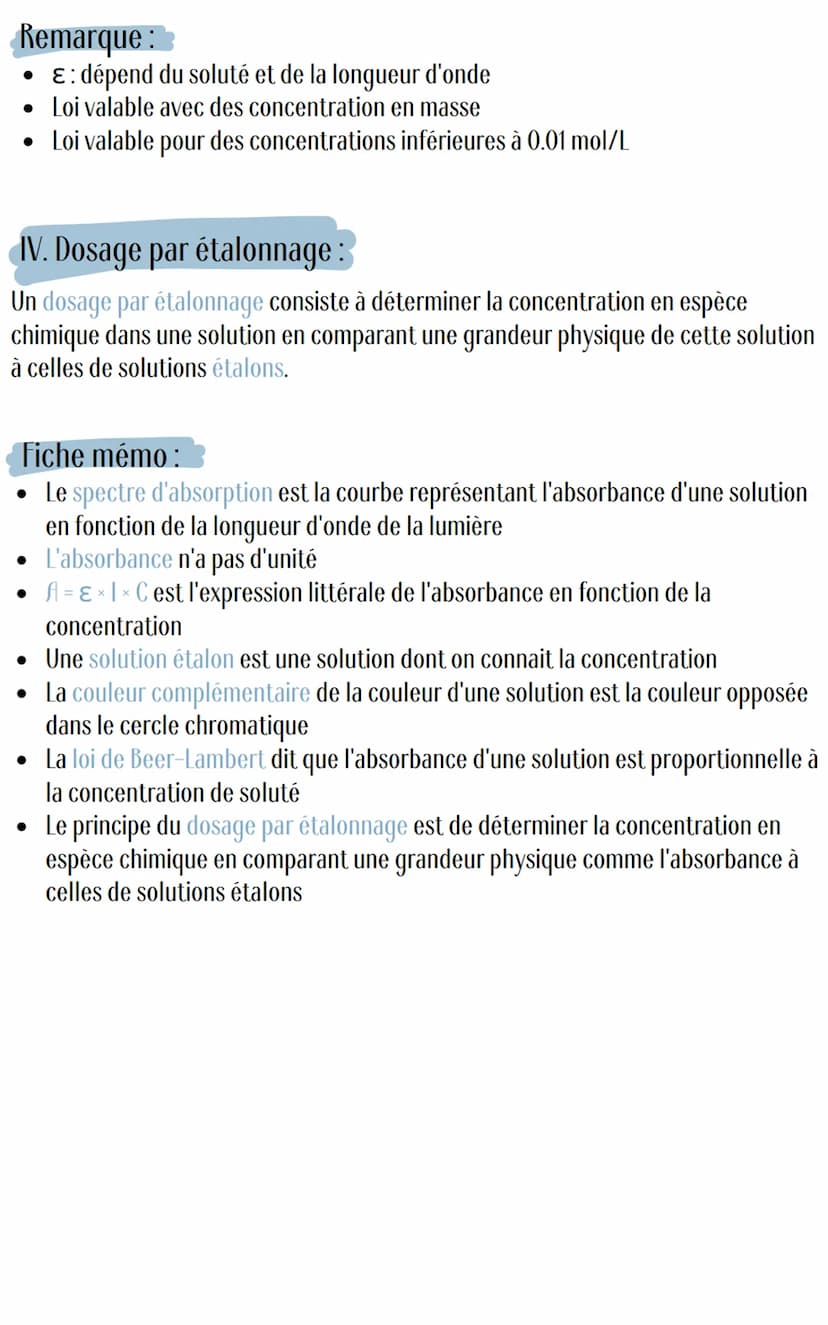 - Physique -
La spectrophotométrie
1. Absorbance et spectre d'absorbance:
La spectre d'absorbance d'une espèce
chimique en solution est une 
