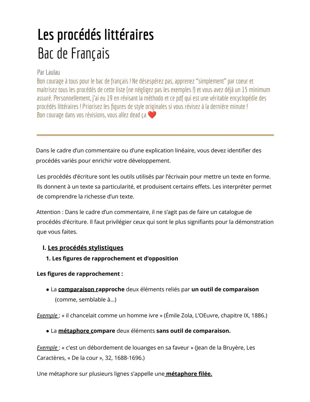 Les procédés littéraires
Bac de Français
Par Laulau
Bon courage à tous pour le bac de français ! Ne désespérez pas, apprenez "simplement" pa