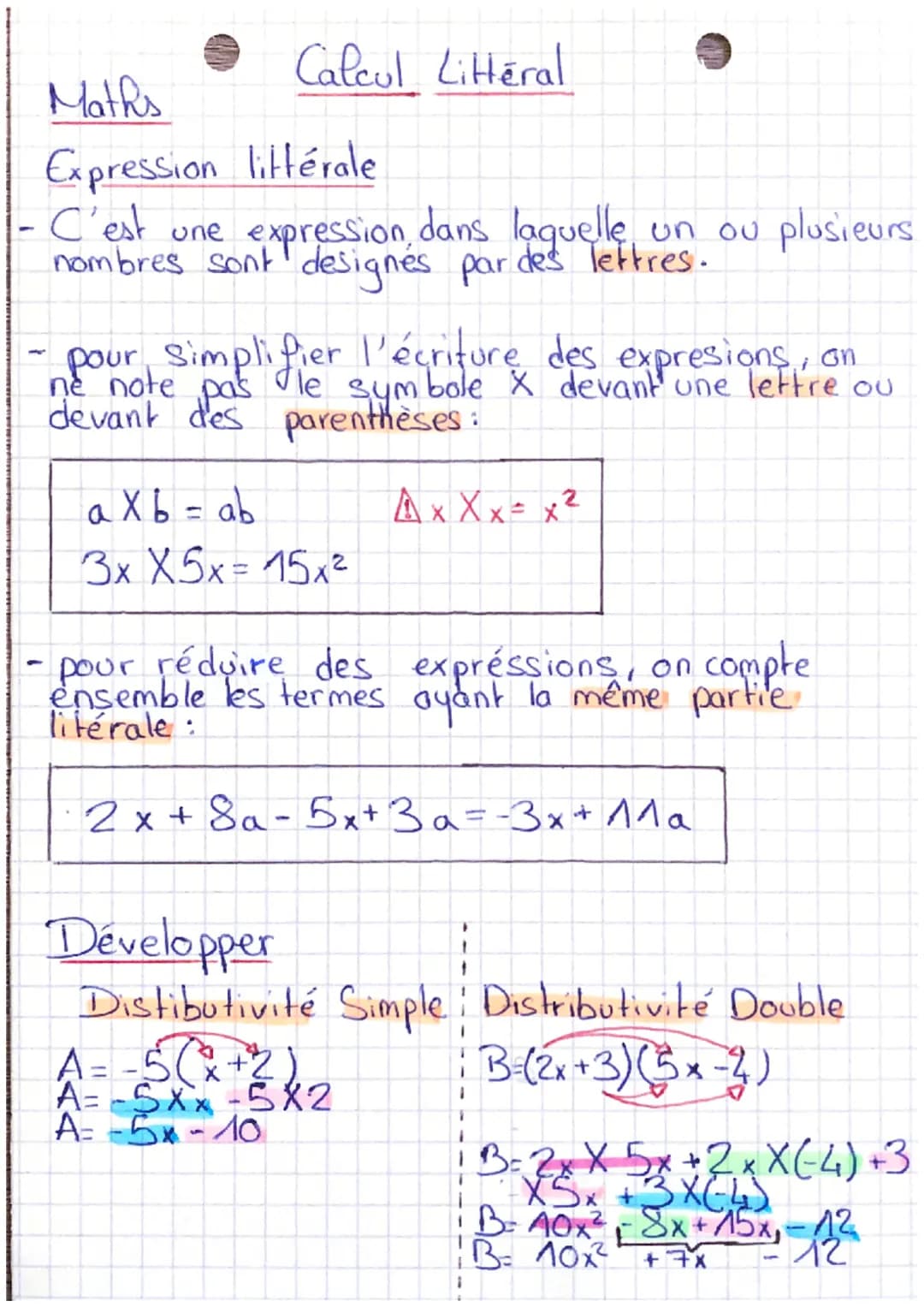 Calcul Littéral
Maths
Expression littérale
C'est une expression, dans laquelle un ou plusieurs
nombres sont designés par des lettres.
pour S