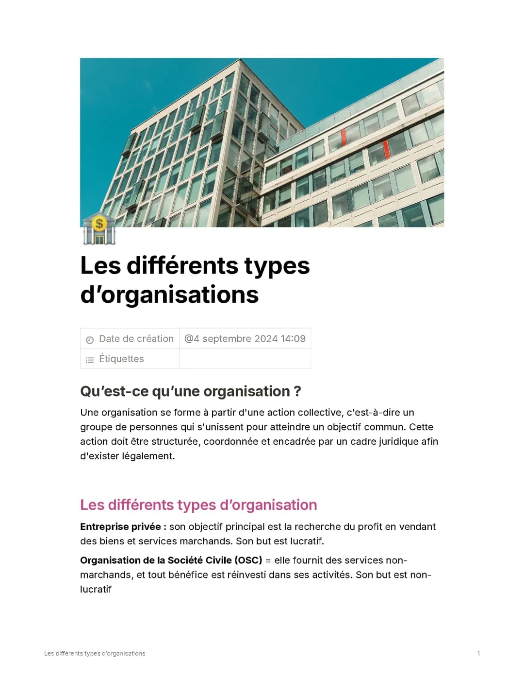 SDGN - T1 - C1 - Les différents types d'organisations