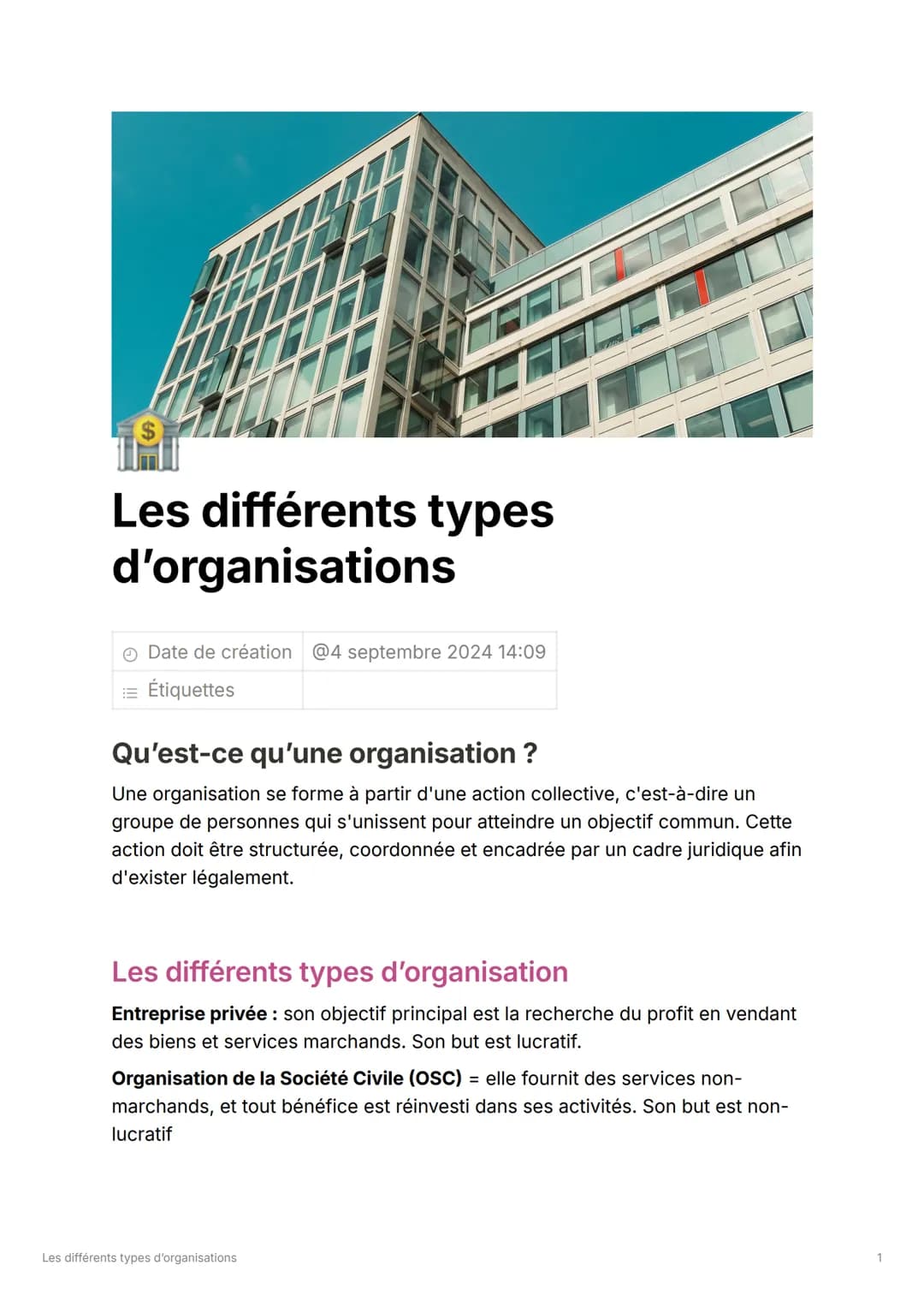 SE
Les différents types
d'organisations
Date de création @4 septembre 2024 14:09
Étiquettes
Qu'est-ce qu'une organisation?
Une organisation 