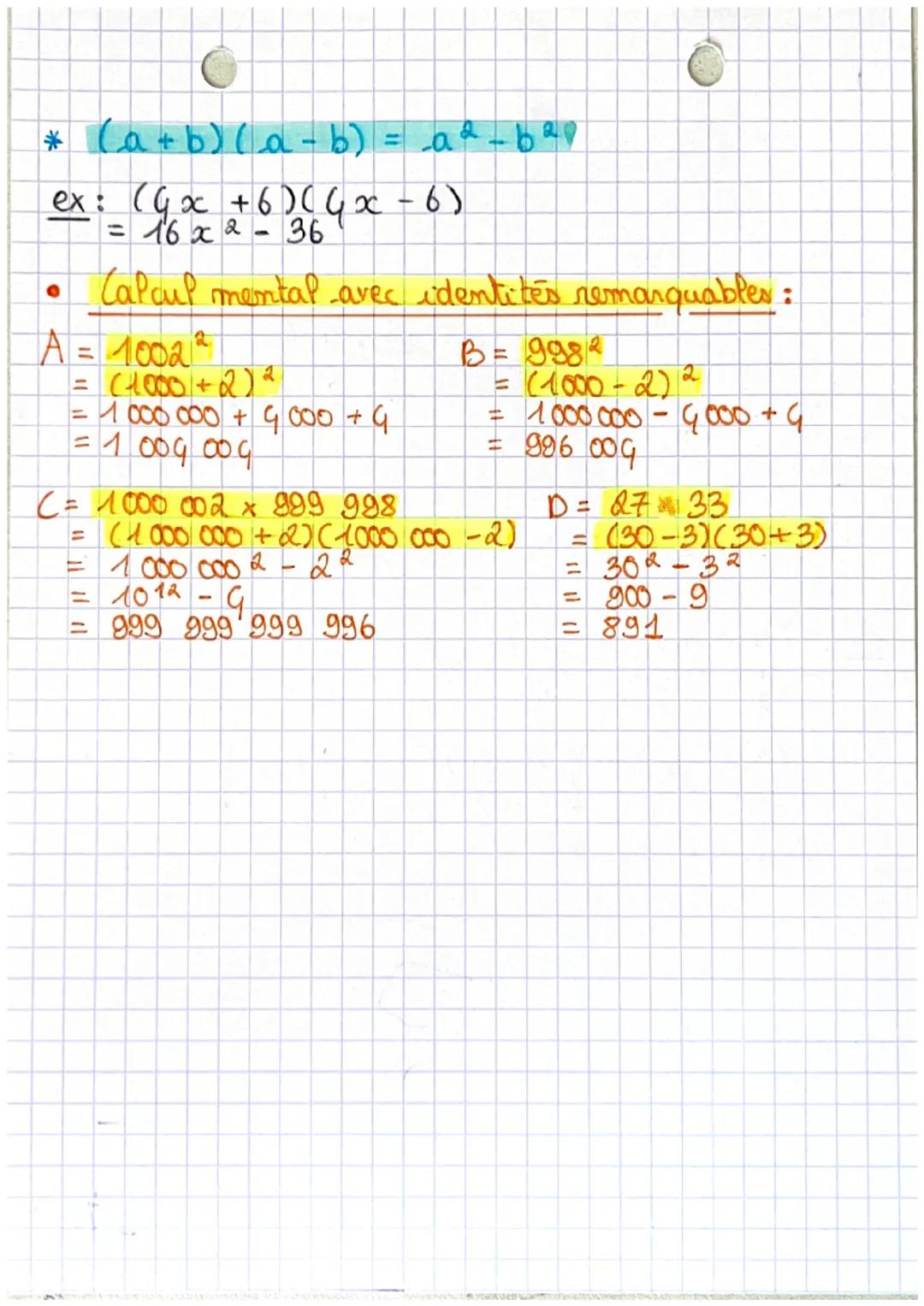 Maths his
Développement et identités remarquables...
Développement simple:
q(a+
(a + b) = ga + gb ex : x (3x+5)= 3x²+5x
ga - qbi ex: 2(x-1)=
