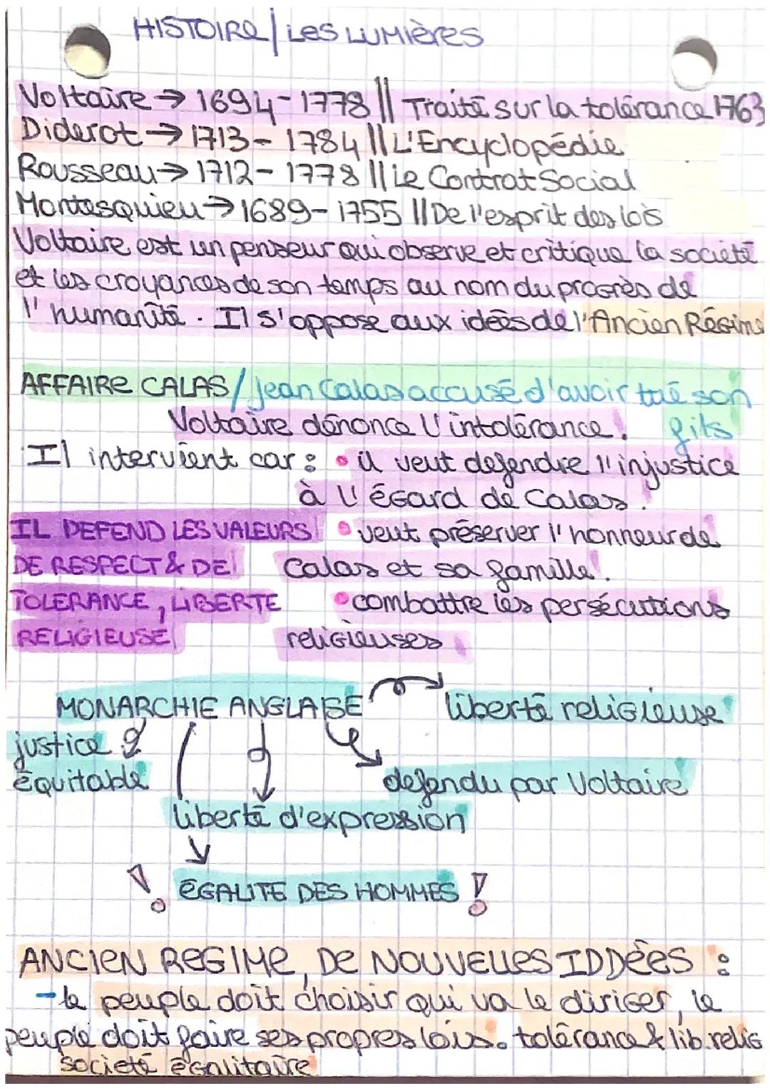 HISTOIRE Les Lumières
Voltaire →1694-1778 || Traite sur la tolérance 1763
Diderot → 1713-1784 || L'Encyclopédie
Rousseau → 1712-1778 || Le C