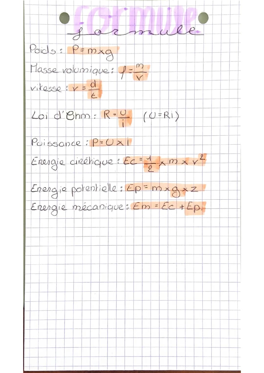 Formules physiques chimie 