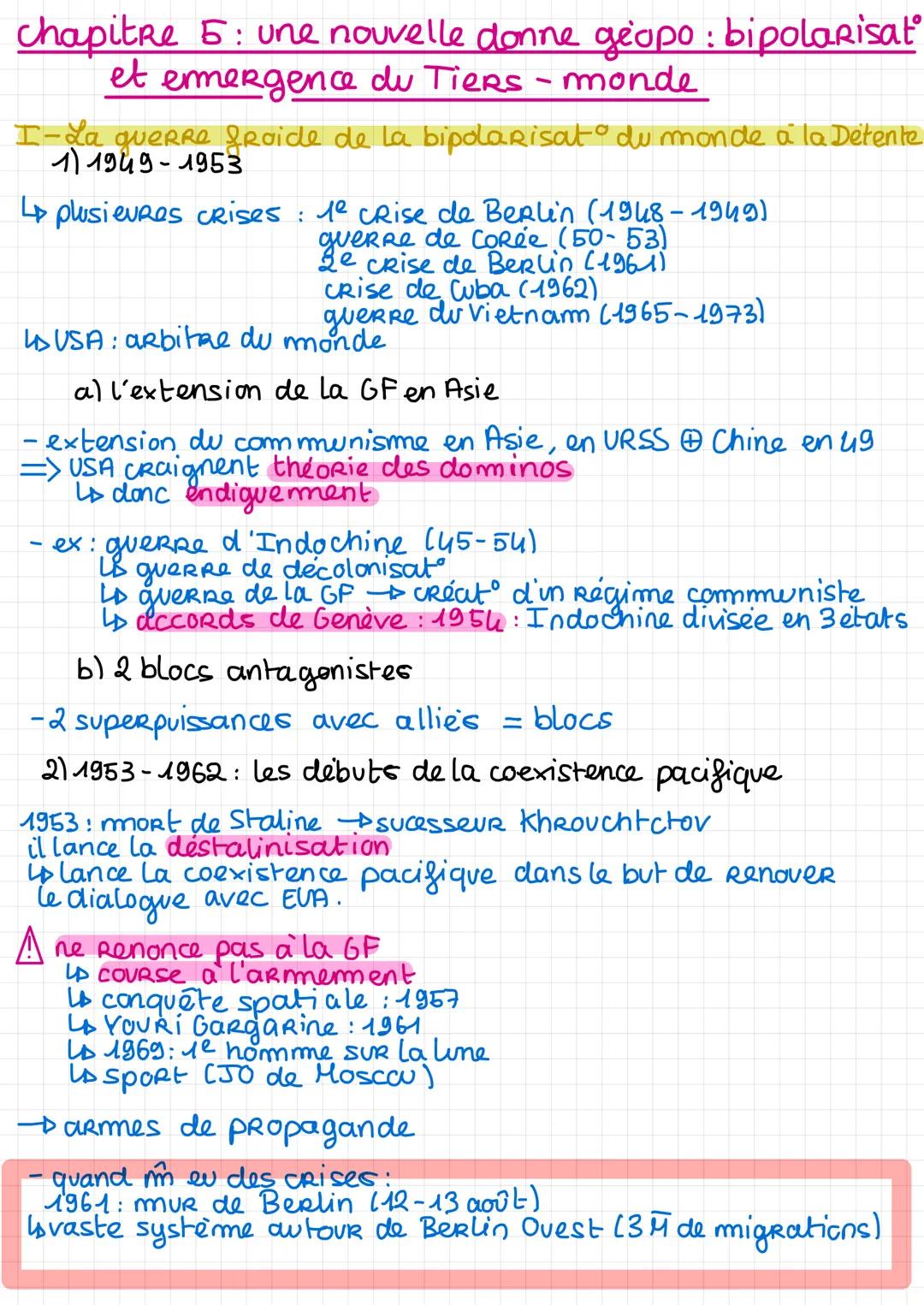 chapitre 5: une nouvelle donne geopo : bipolarisat
et emergence du Tiers - monde

I-La guerre froide de la bipolarisat du monde à la Détente