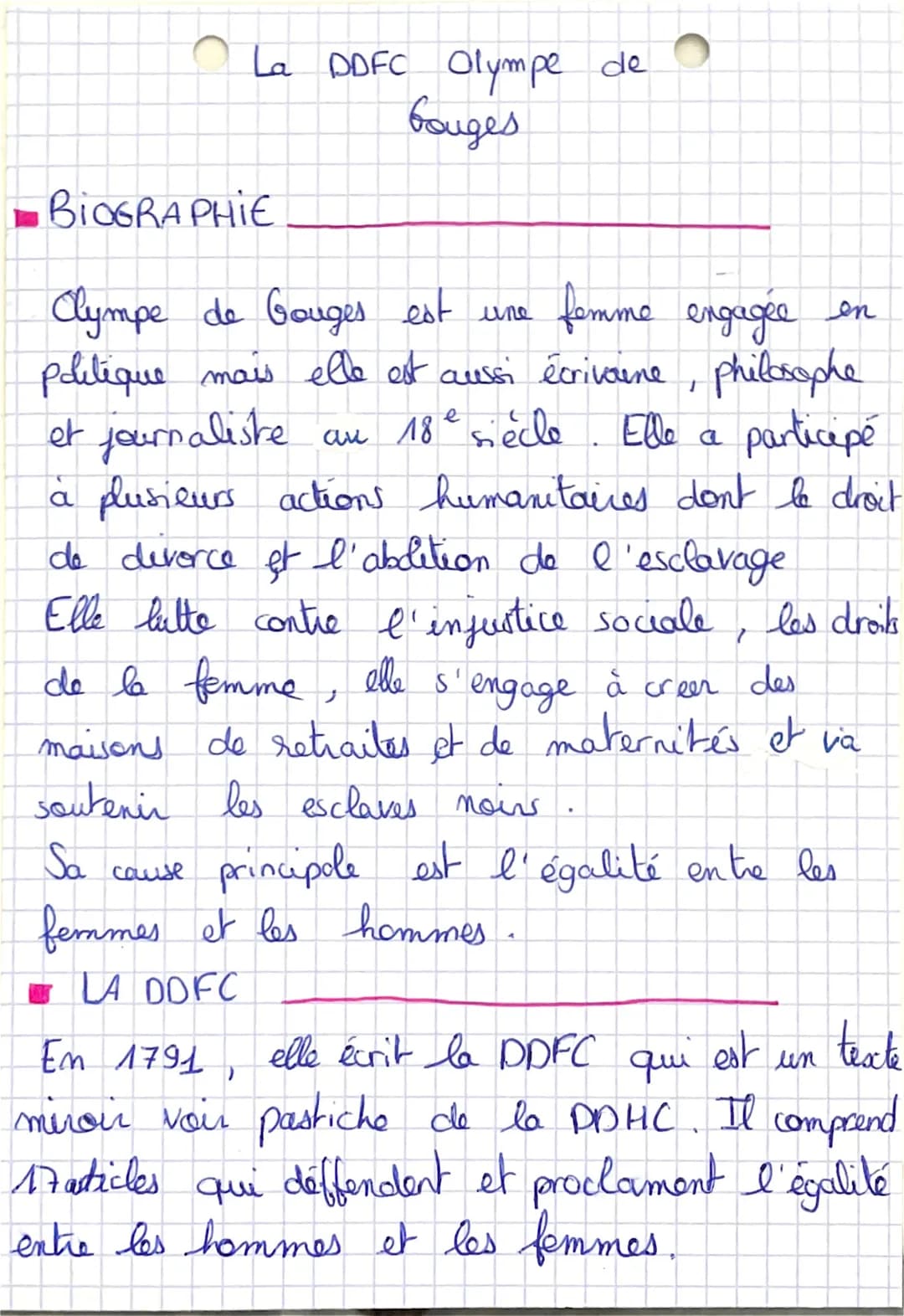 La DDFC Olympe de
боидел
BIOGRAPHIE
O
Clympe de Gouges est une
femme engagée en
politique mais elle est aussi écrivaine, philosophe
an 18e s