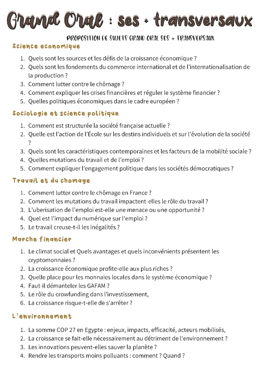 Idées et Solutions pour le Grand Oral SES: Chômage et Croissance Économique
