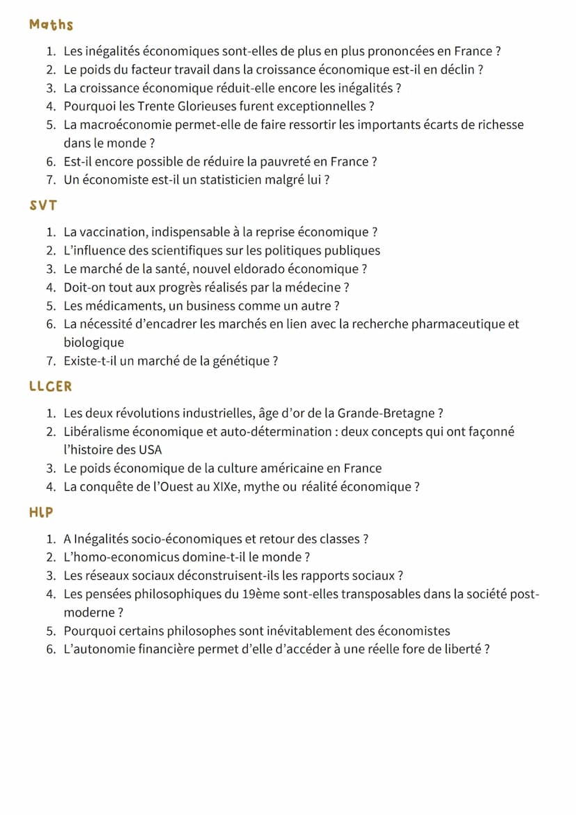 Grand Oral ses + transversaux
:
PROPOSITION DE SUJETS GRAND ORAL SES + TRANSVERSAUX
Science economique
1. Quels sont les sources et les défi