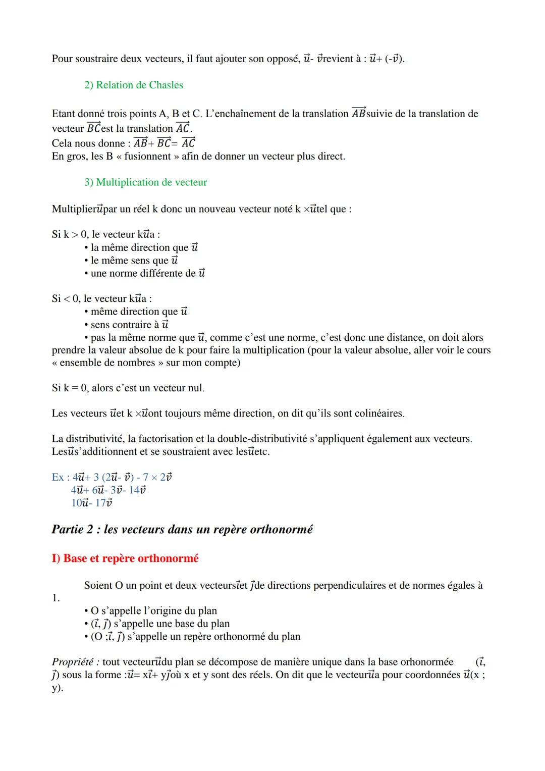 Cours les vecteurs dans le plan et dans un
repère orthonormé
Partie 1: les vecteurs dans le plan
I) Une transformation du plan : la translat