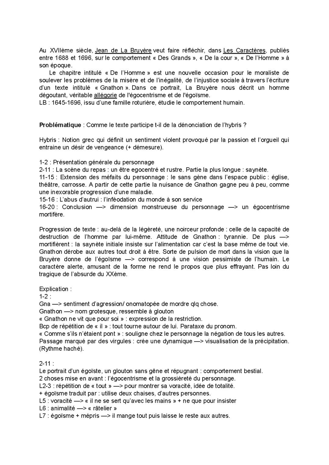 Analyse du Portrait de Gnathon dans Les Caractères de La Bruyère