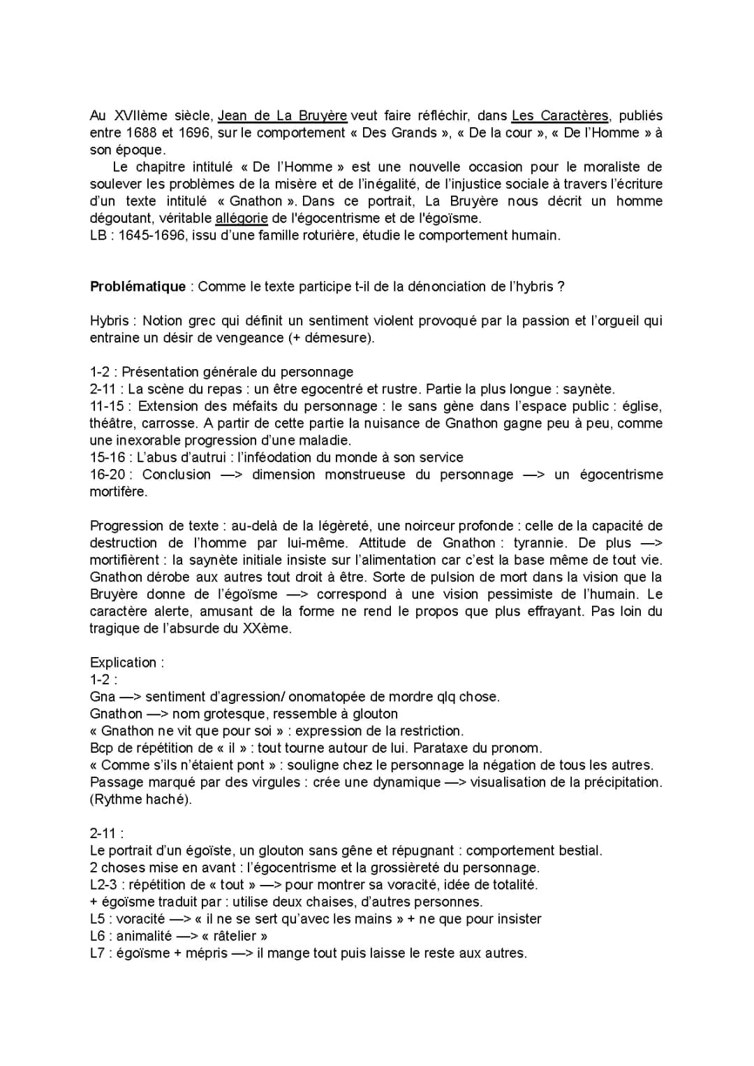 Explication de texte Gnathon: Qui est Gnathon et Les Caractères de La Bruyère