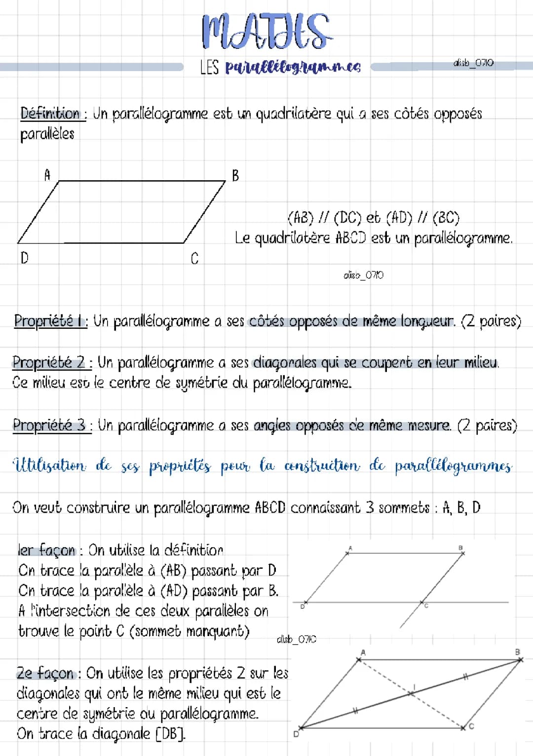 Comment Construire et Tracer un Parallélogramme en CM2 et 5ème