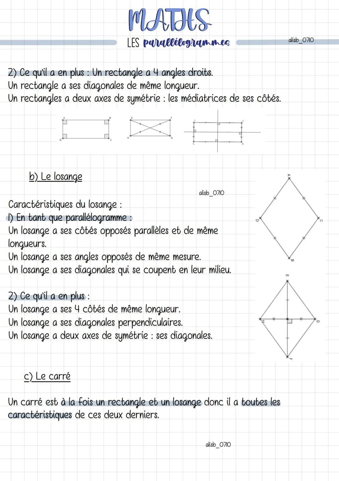 D
MATHS
LES parallelogrammes
Définition: Un parallelogramme est un quadrilatère qui a ses côtés opposés
parallèles
A
C
B
(AB) // (DC) et (AD