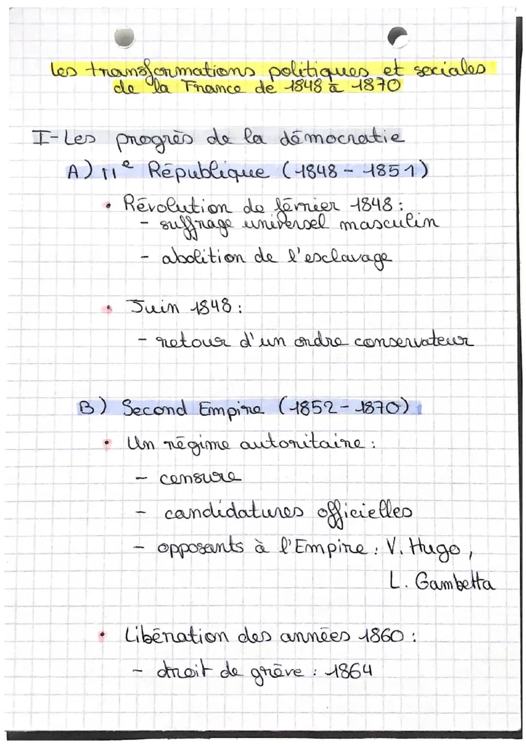 les transformations politiques et sociales
de la France de 1848 à 1870
I-Les progrès de la démocratie
A) 11² République (1848-1851)
Revoluti