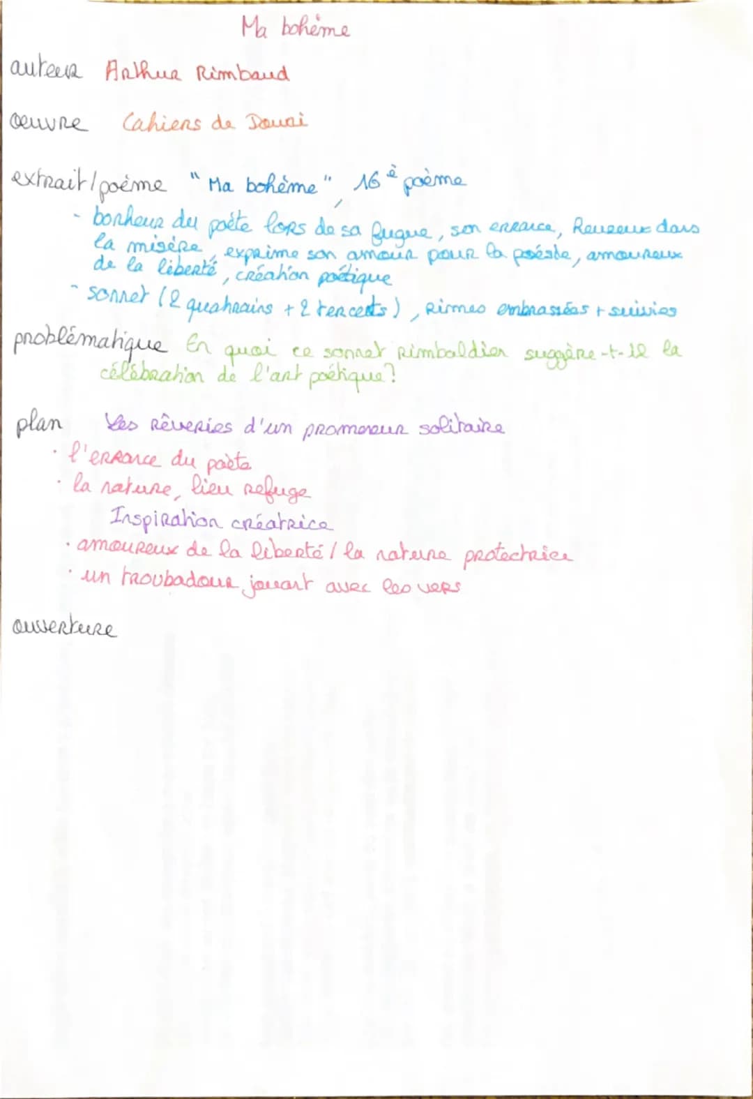 Ma boheme
auteur Arthur Rimbaud
Ceuvre
Cahiers de Douni
extrait / poème
-
"1
Ma bohème" 16e poème
/
bonheur du poète lors de sa fugue, son e