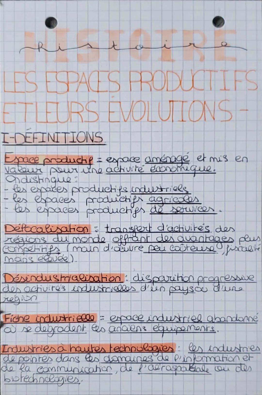 # Histoire

LES ESPACES PRODUCTIFS
ETLEURS EVOLUTIONS-

I-DEFINITIONS

Espace productip = espace aménagé et mis en
Valeur pour une activité 