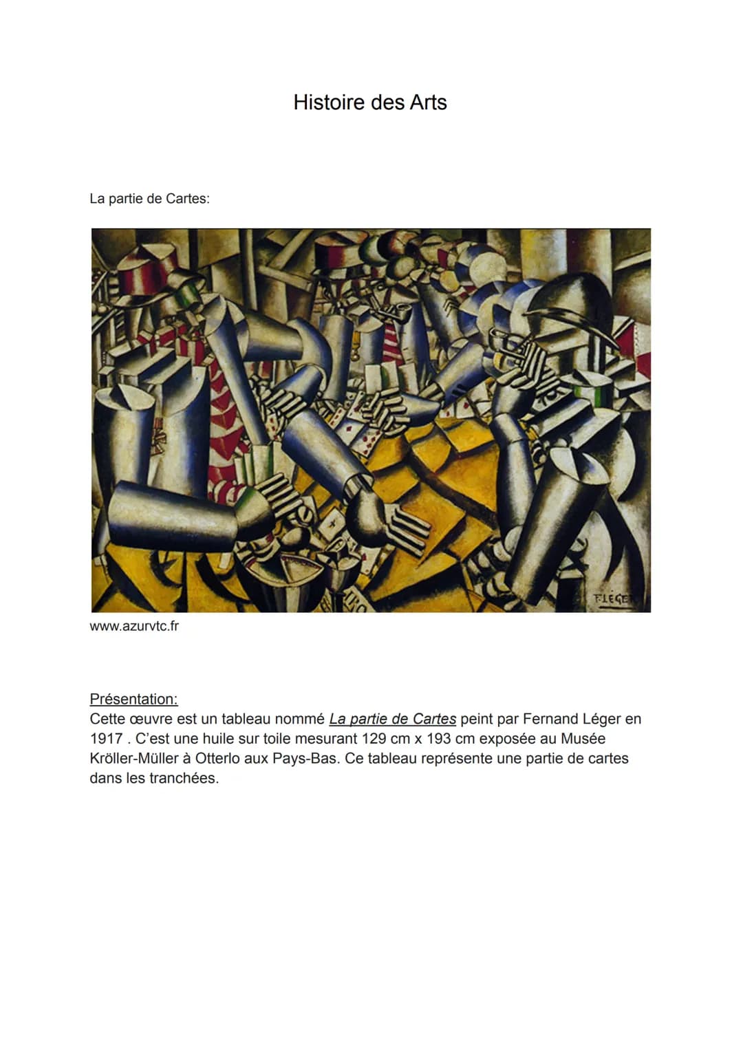 La partie de Cartes:
www.azurvtc.fr
IDEN
Histoire des Arts
Sark
FLEGE
Présentation:
Cette œuvre est un tableau nommé La partie de Cartes pei