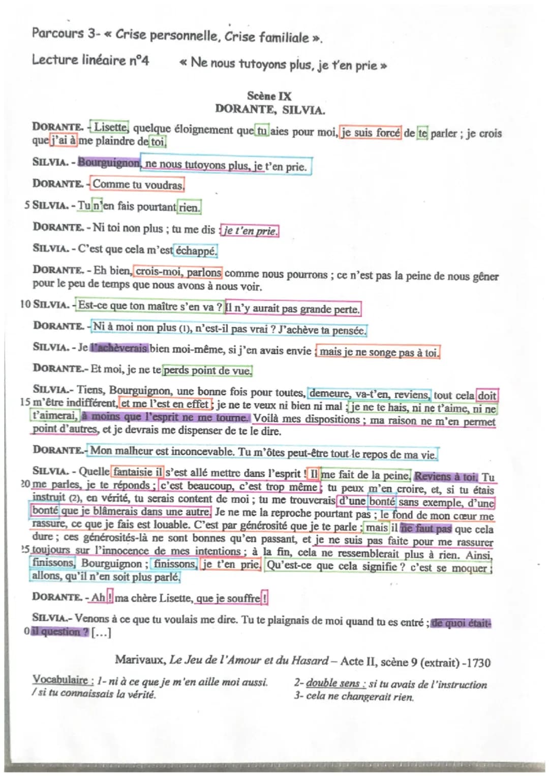 lecture linéaire
Dolante cupe le dialogue par une plainte douloureuse cachant mal son statet et
son amour.
lexique de l'obligation > Dotante