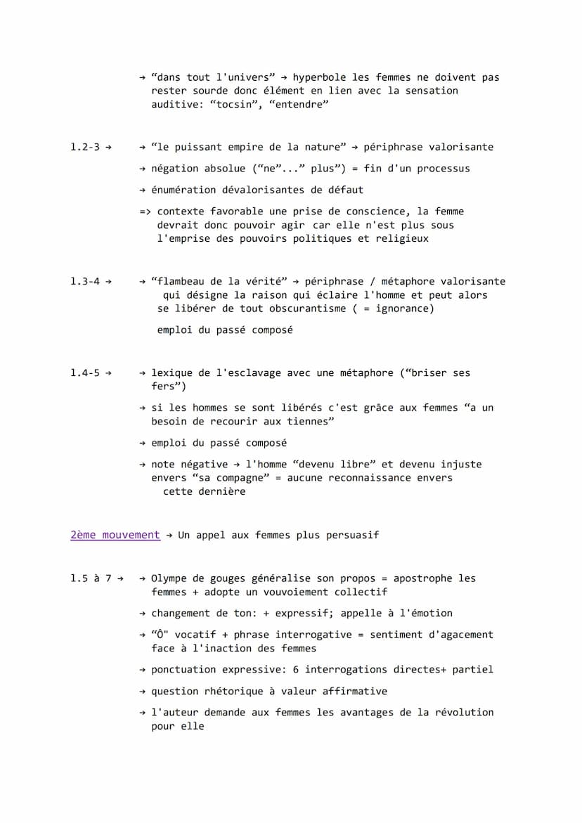 Explication Linéaire texte n° 5
Extrait du postambule de la DDFC
Introduction :
Ce premier texte juridique en faveur des femmes contient un 