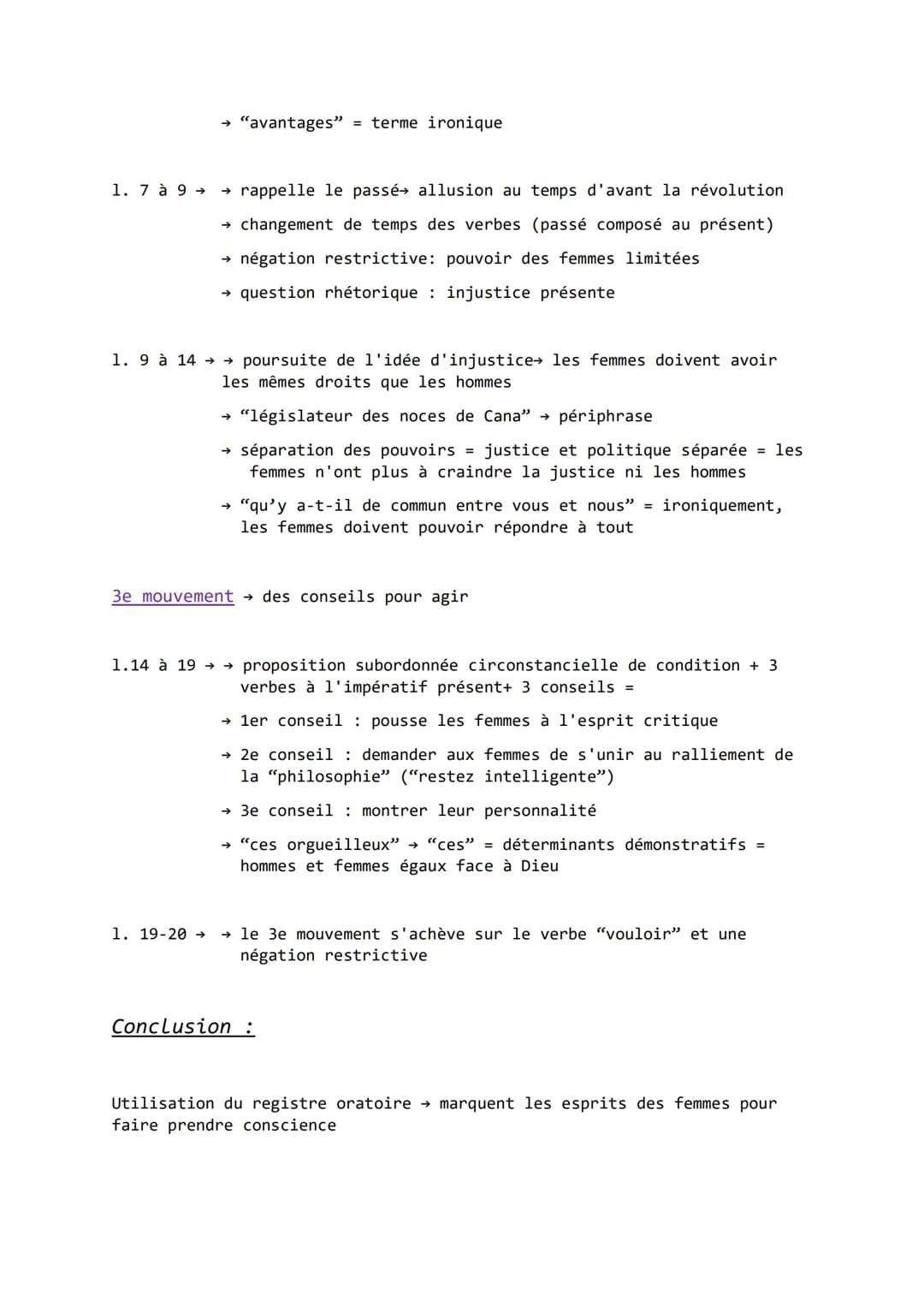 Explication Linéaire texte n° 5
Extrait du postambule de la DDFC
Introduction :
Ce premier texte juridique en faveur des femmes contient un 