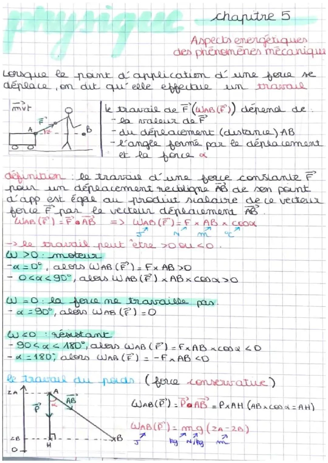 Physique - Aspects énergétiques des phénomènes mécaniques 