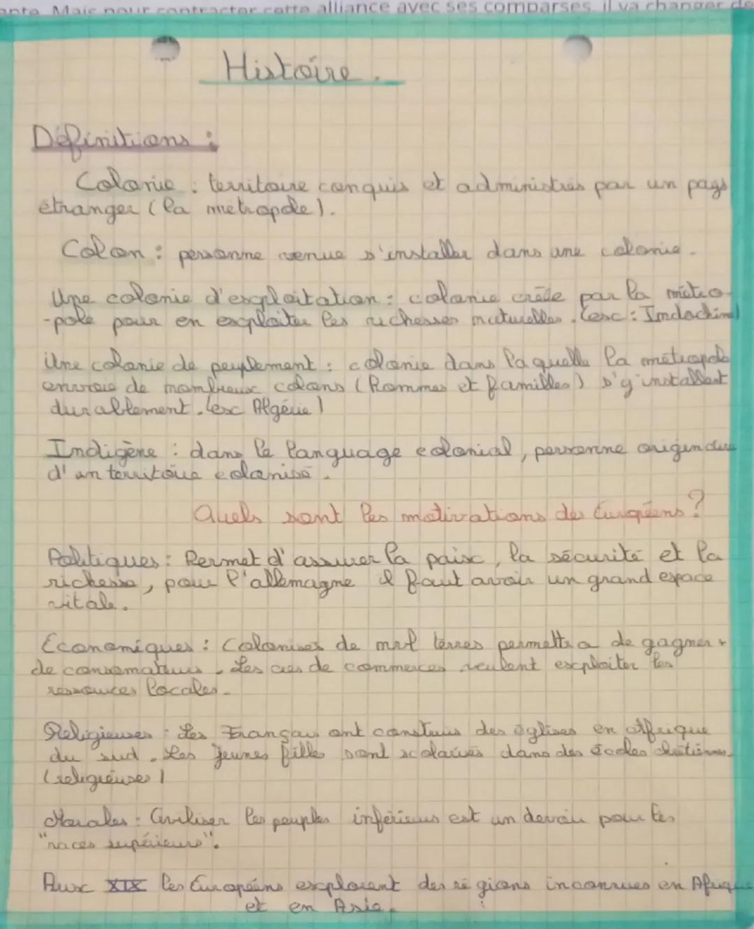 # Histoire.

Définitions:

Colanie: territore conquis et administres par un pays
étranger (la metropode).

Colan: personne venue s'installer