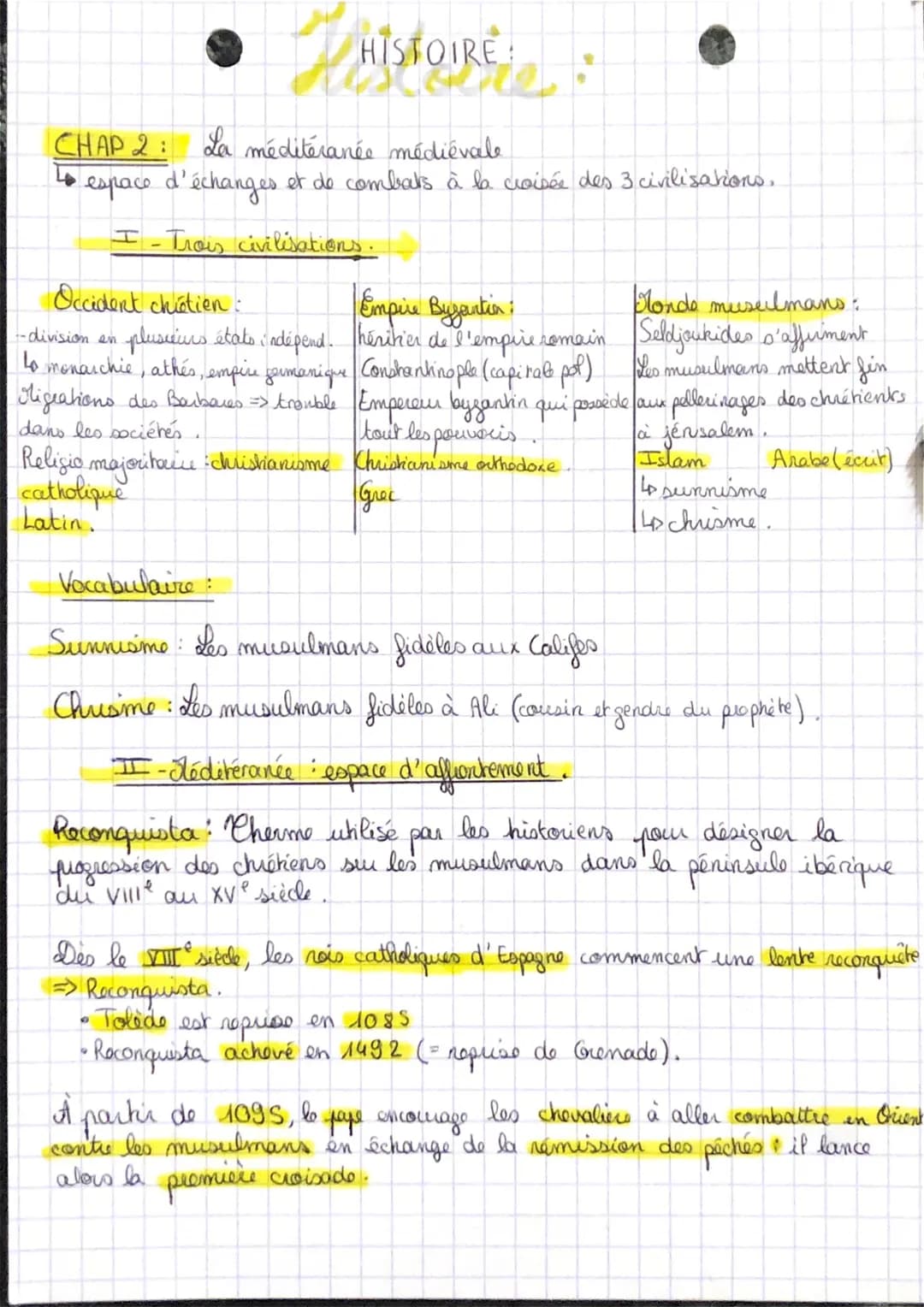 •
HISTOIRE
CHAP 2:
La méditéranée médiévale
espace d'échanges et de combats à la croisée des 3 civilisations,
I-Trois civilisations.
catholi