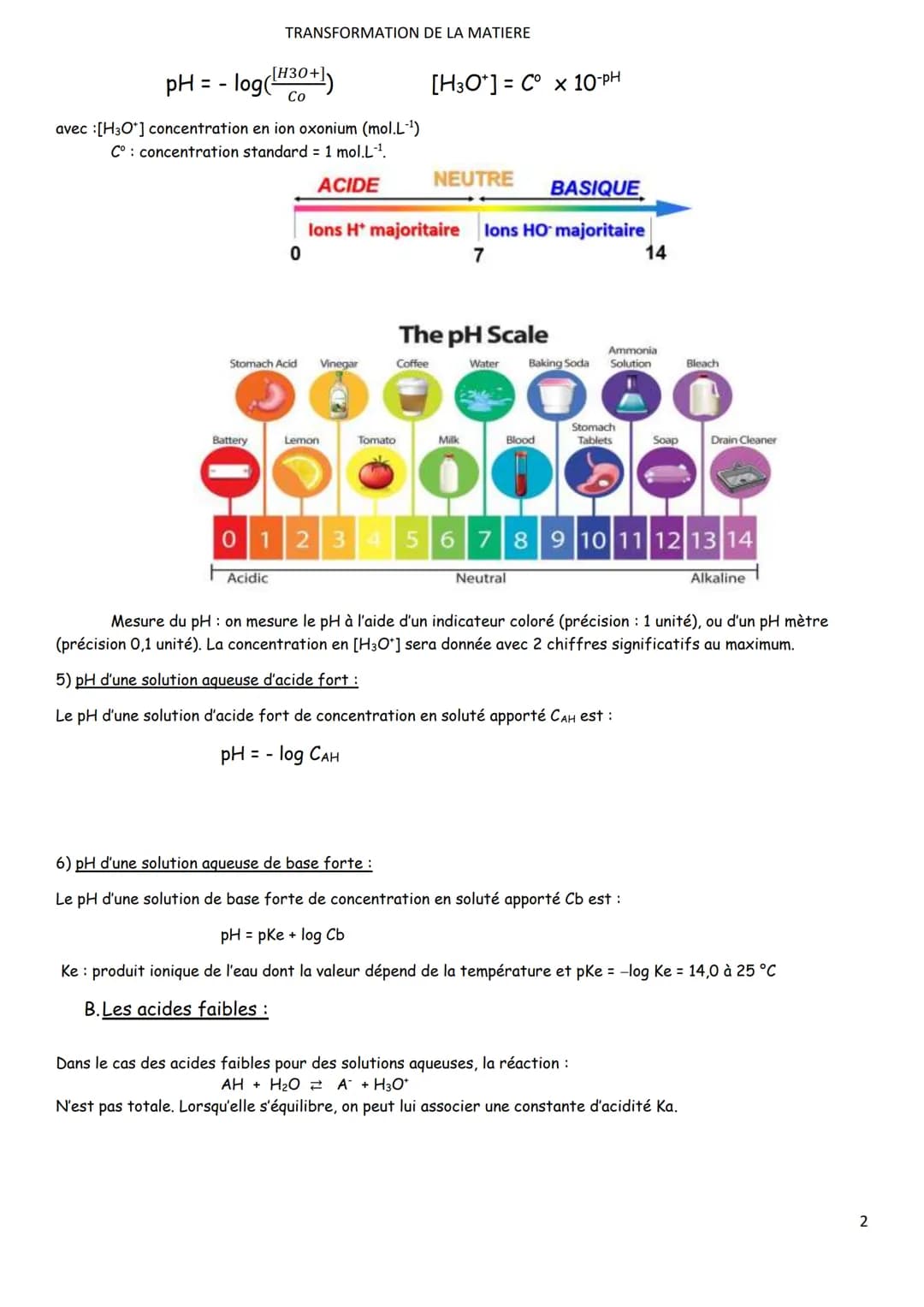 Chap.2
TRANSFORMATION DE LA MATIERE
REACTION ACIDO BASIQUE EN SOLUTION AQUEUSE
A.Rappels:
1) acides bases de Brönsted:
Une réaction acide-ba