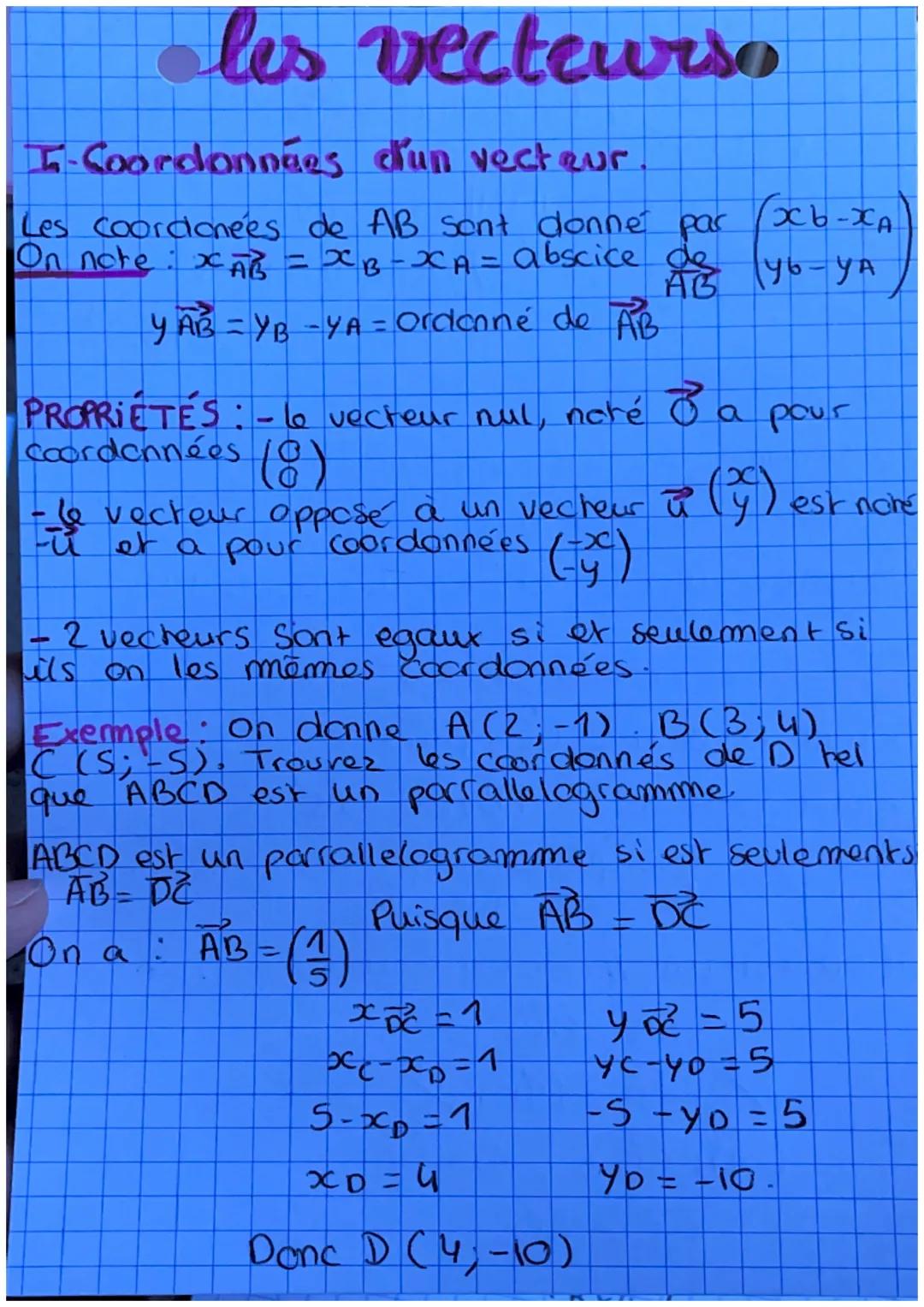 les vecteurso
I-Coordonnées d'un vecteur
Les coordonées de AB sont donne par
On note: XAB== XB-XA = abscice de
YAB = YB-YA- Ordonné de AB
xb